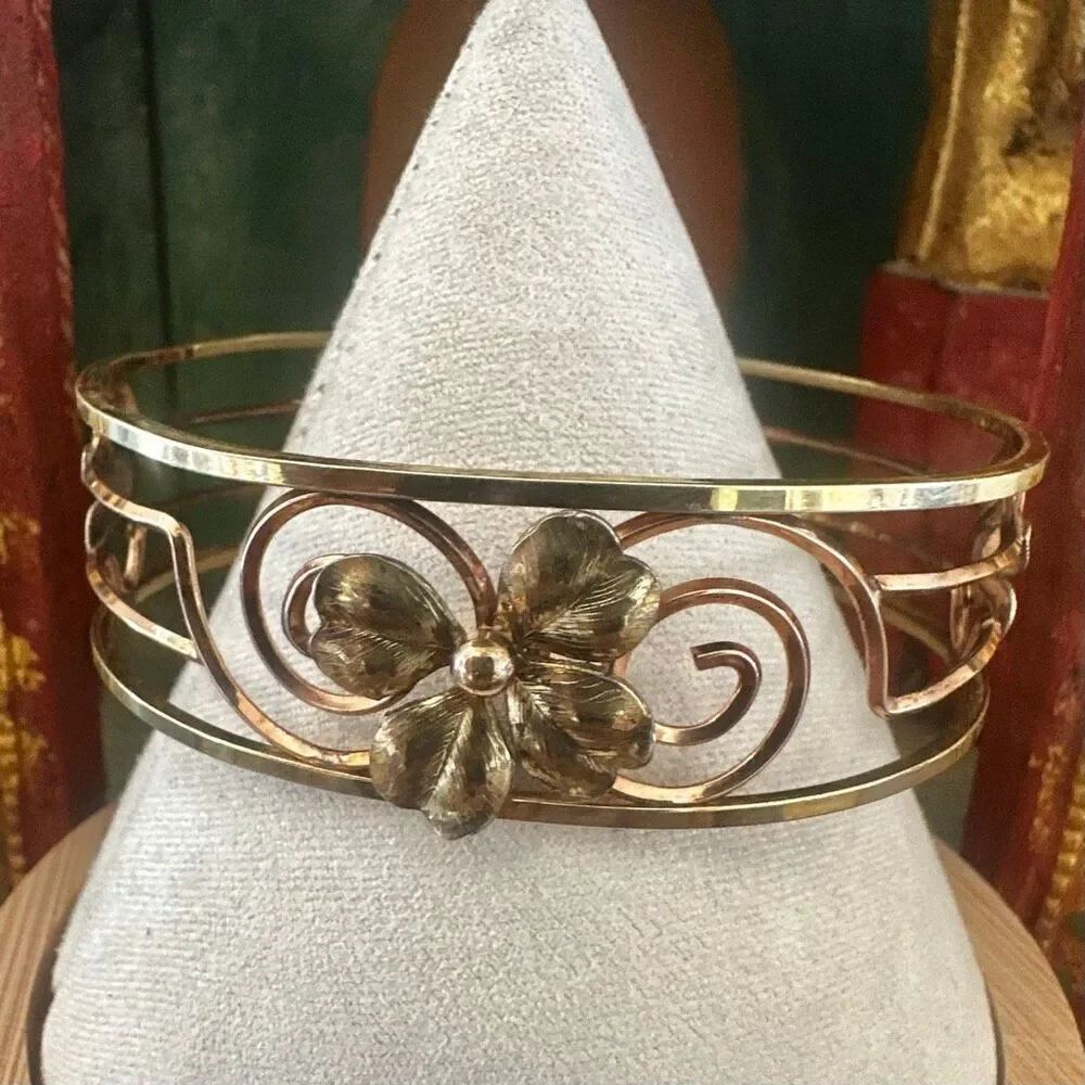 Vintage Gold-Filled Floral Openwork Cuff Bracelet